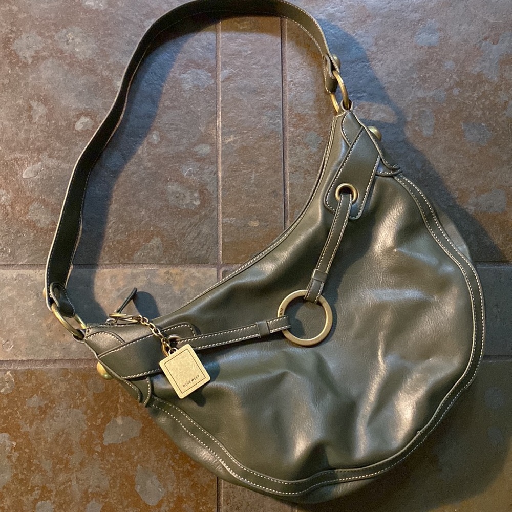 3/$19 NINE WEST Bag Avocado Green & Antique Brass Hardware Vegan Leather